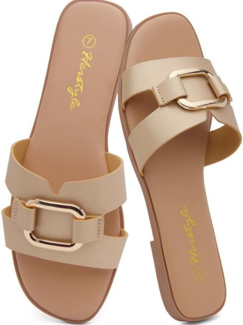 Chic Open Toe Flat Sandals with Metal Chain, Memory Foam, Slip-On Summer Slides